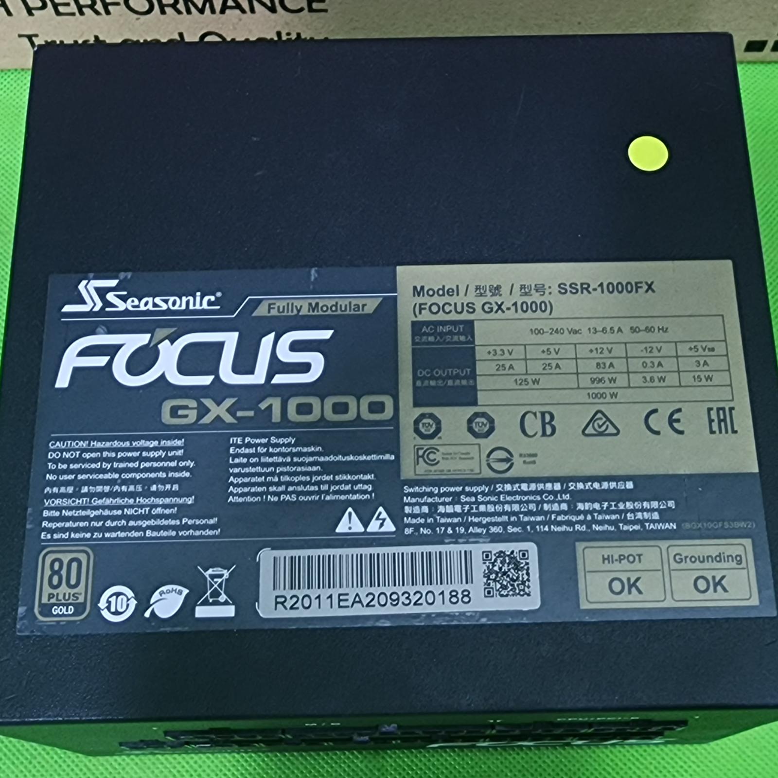 Seasonic - FOCUS GX-1000, 1000W 80+ Gold PSU, Full-Modular SSR-1000FX