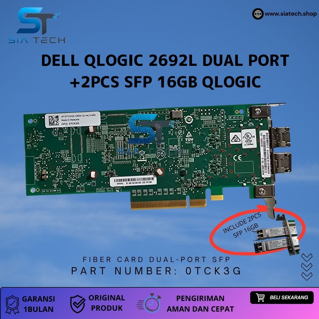 SIATECH-Dell QLogic QLE2692L Dual-Port 16Gb Fibre Channel Host Bus Adapter (HBA) +2PCS SFP 16GB - Gambar 2