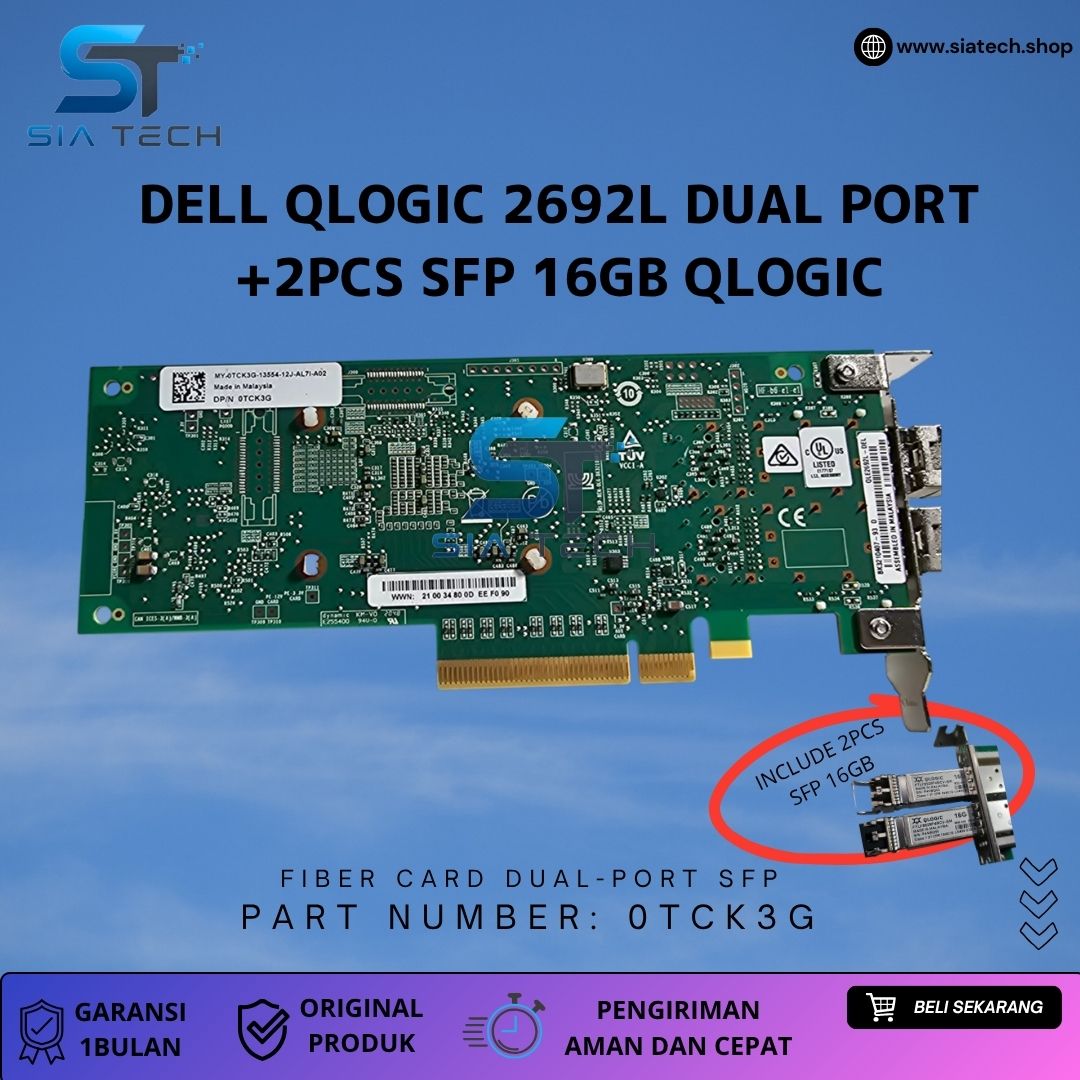 SIATECH-Dell QLogic QLE2692L Dual-Port 16Gb Fibre Channel Host Bus Adapter (HBA) +2PCS SFP 16GB - Gambar 4