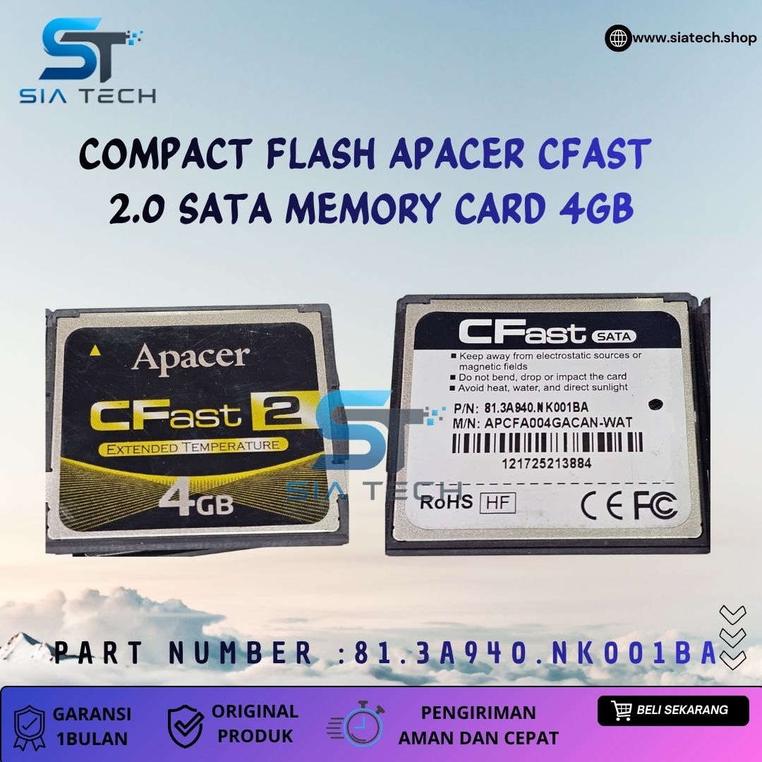 SIATECH-COMPACT FLASH APACER CFAST 2.0 SATA MEMORY CARD 4GB 81.3A940.NK001BA - Gambar 2
