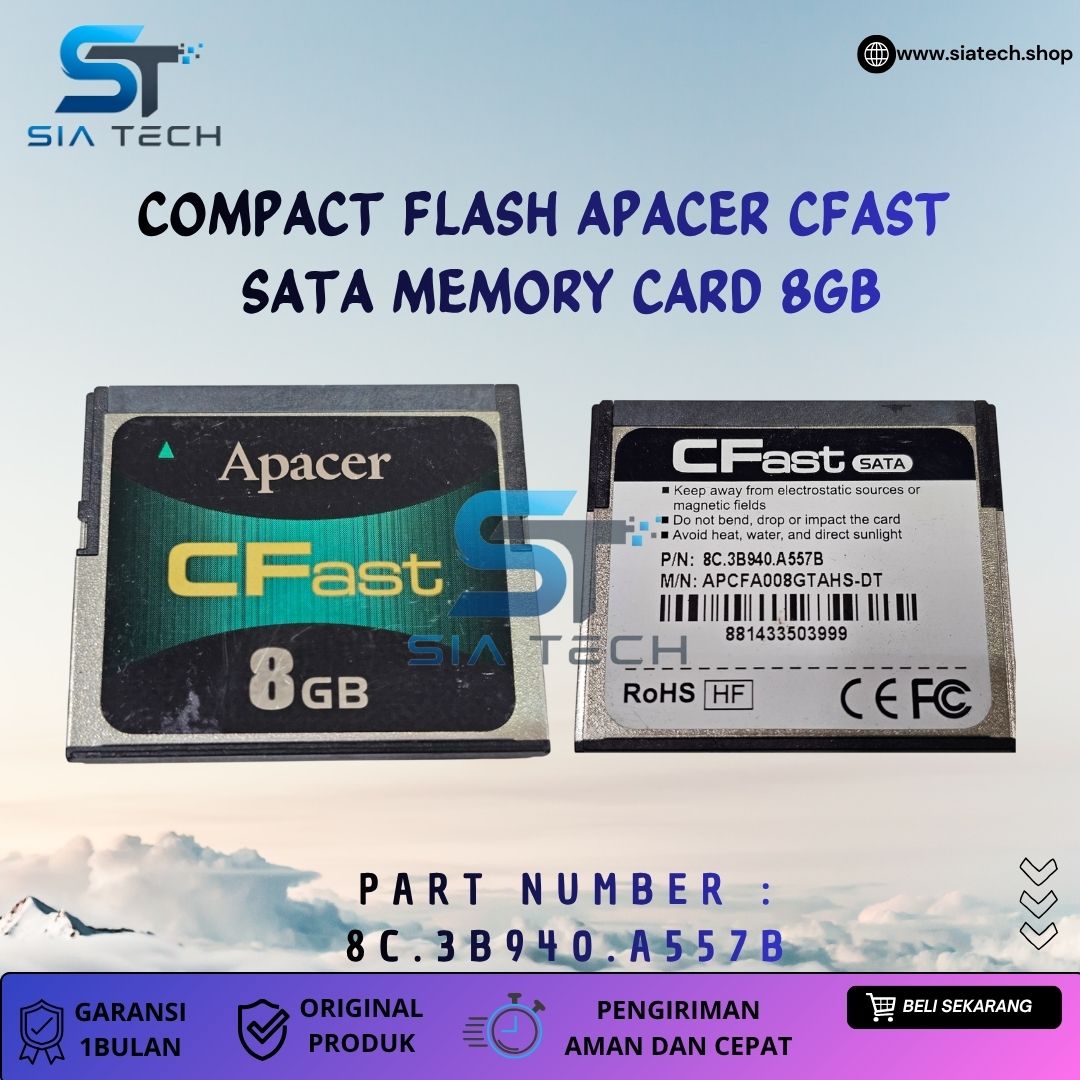 SIATECH-COMPACT FLASH APACER CFAST SATA MEMORY CARD 8GB 8C.3B940.A557B - Gambar 2