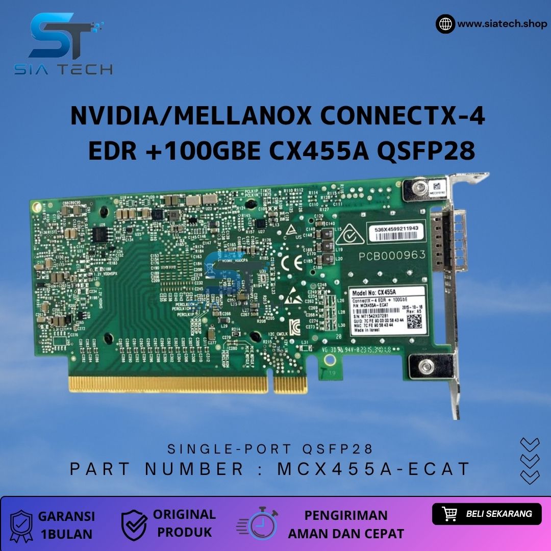 SIATECH-NVIDIA/MELLANOX CONNECTX-4 EDR +100GBE CX455A QSFP28 MCX455A-ECAT - Gambar 3